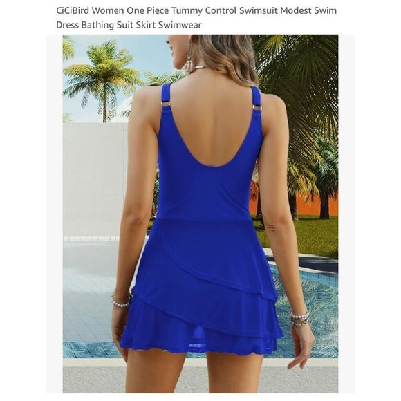 CiCiBird Women's Layered Tummy Control Swimdress Blue Small NWOT - Picture 6 of 7